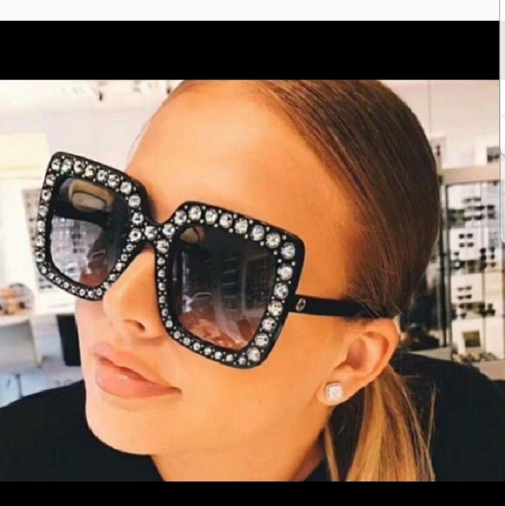 SQUARE OVERSIZED RHINESTONE GLASSES - Picture 3 of 3